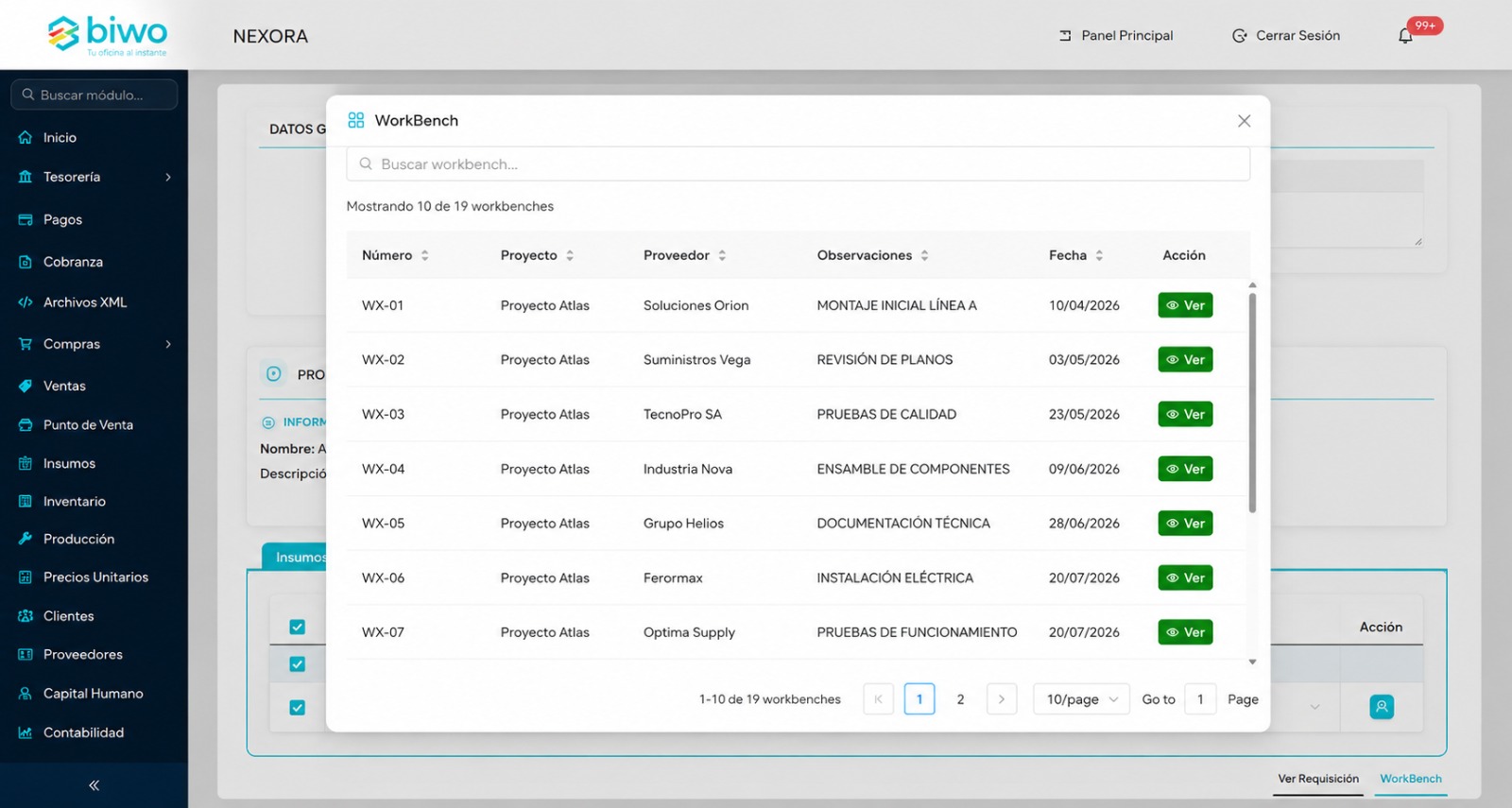 Imagen temporal del módulo Workbench en BIWO ERP